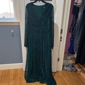 Betsy & Adam Teal Long Sleeve Gown